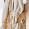 Boho Chunky Hand-knitted Throw Blanket With Tassels