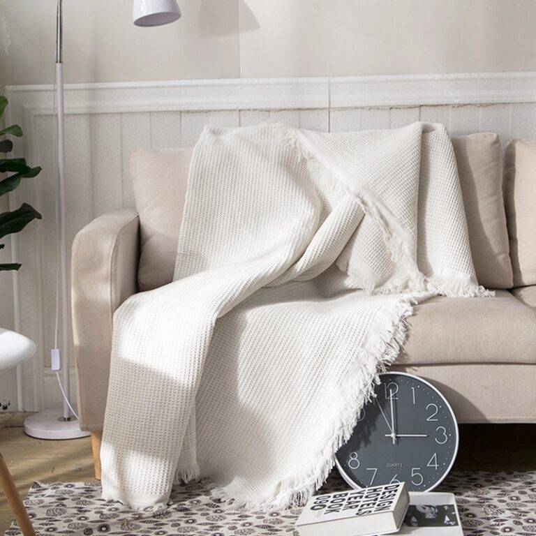 Pure White Cotton Waffle Weave Throw Blanket 180 X 230cm - Feel Good Decor