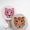 Safari Pink Leopard Face Embroidered Round Cushion Pillow Cover D50cm