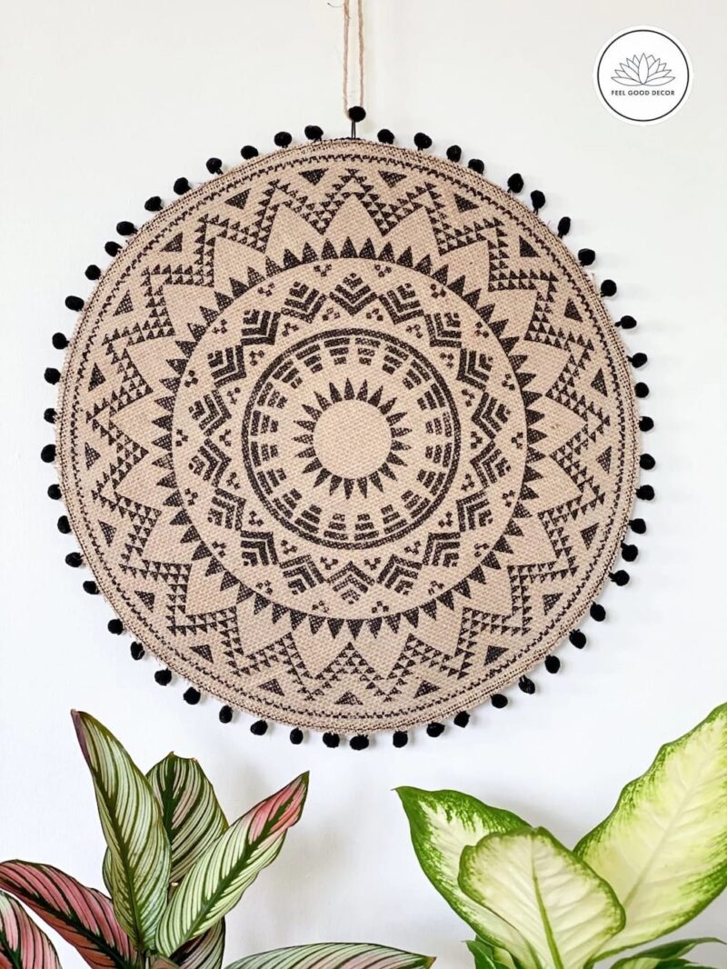 Boho Round Natural Jute Placemats Plant Mat Wall Hanging Decor With Small Pom Poms-feel-good-decor