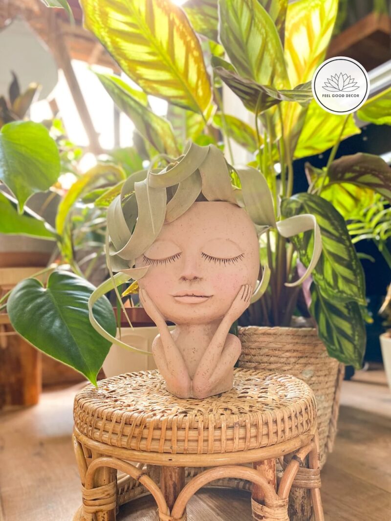 Small Cute Girl In Deep Thought Face Vase Planter Plant Pot-feel-good-decor