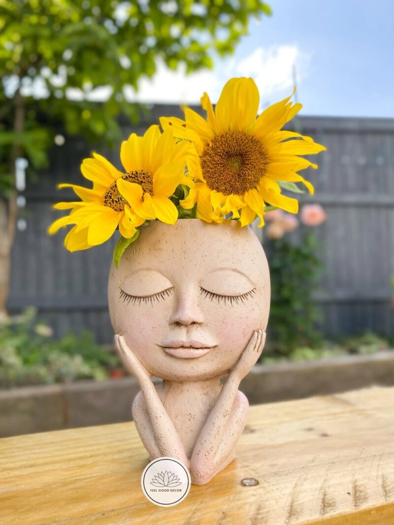 Small Cute Girl In Deep Thought Face Vase Planter Plant Pot-feel-good-decor