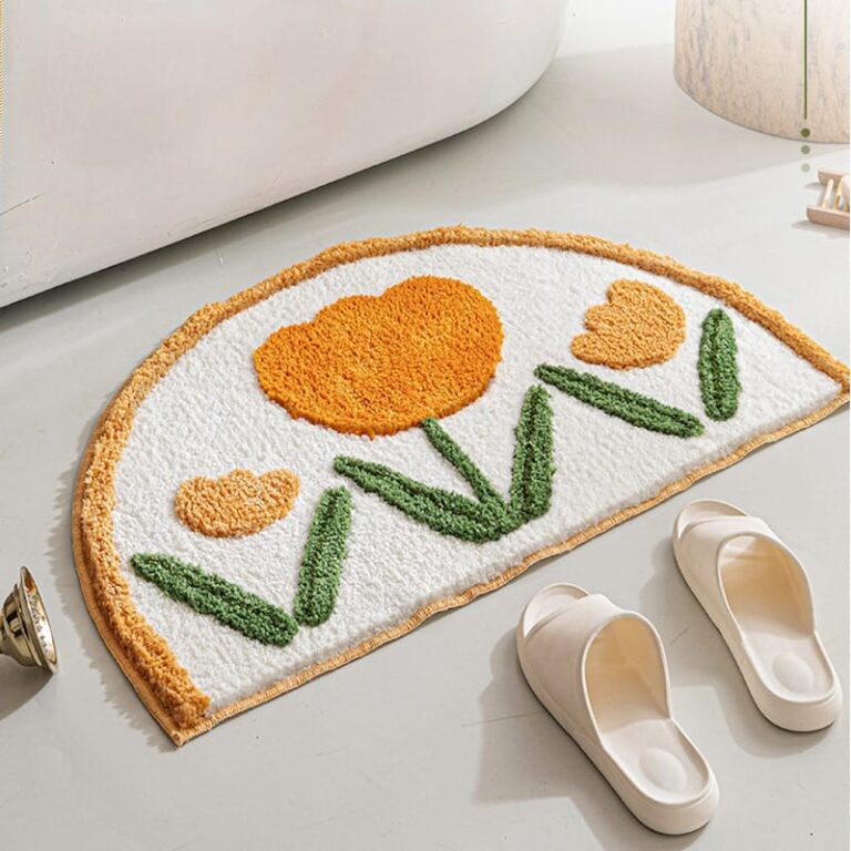 Semicircle Orange Flowers Non-slip Bath Mat 40 x 60cm - Feel Good Decor