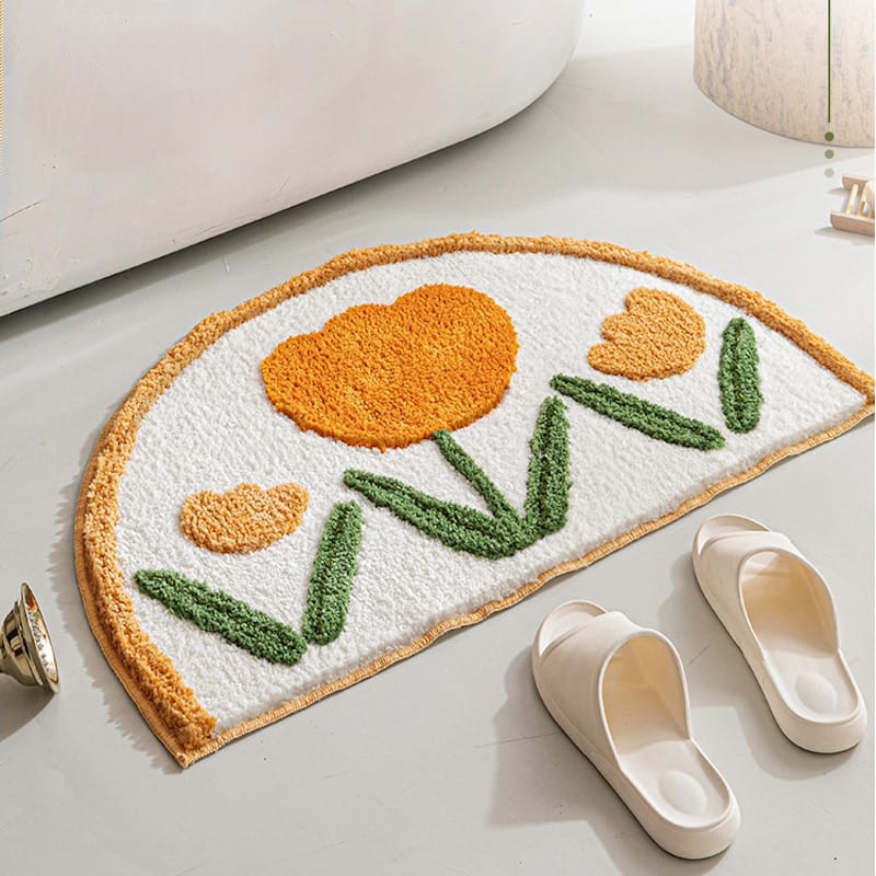 Semicircle Orange Flowers Non-slip Bath Mat 40 X 60cm - Feel Good Decor