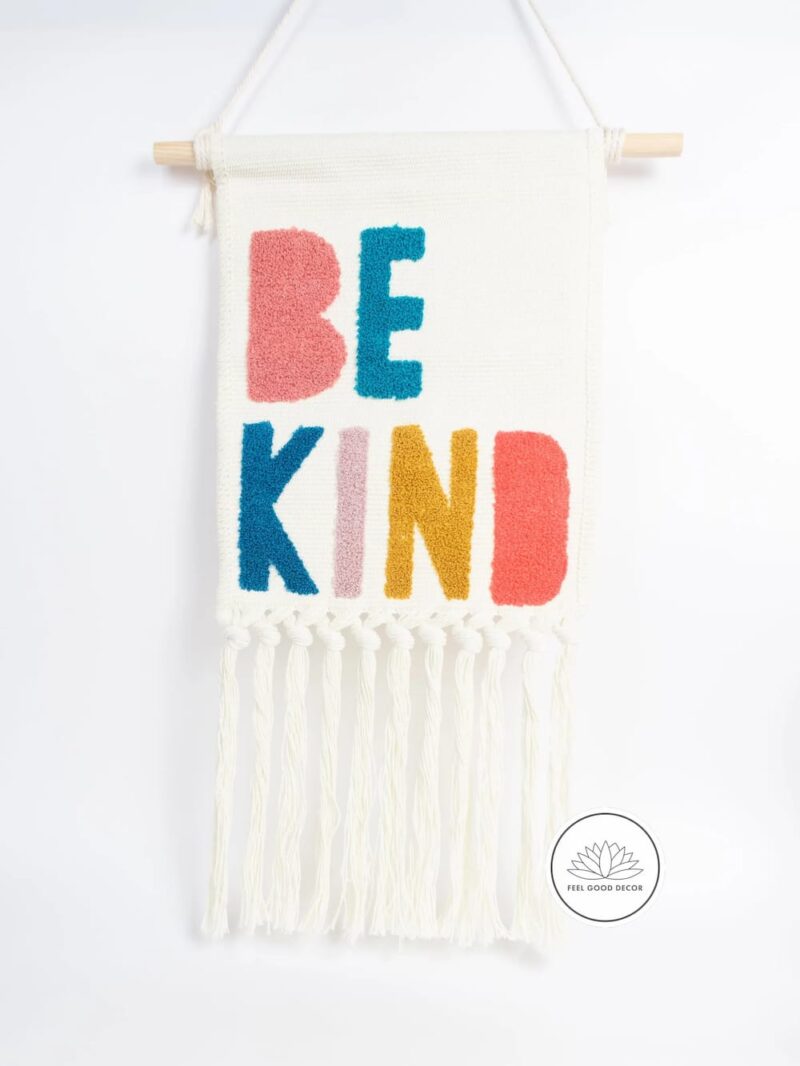 Be Kind Handwoven Small Macrame Tapestry Wall Hanging With Tassels-feel-good-decor