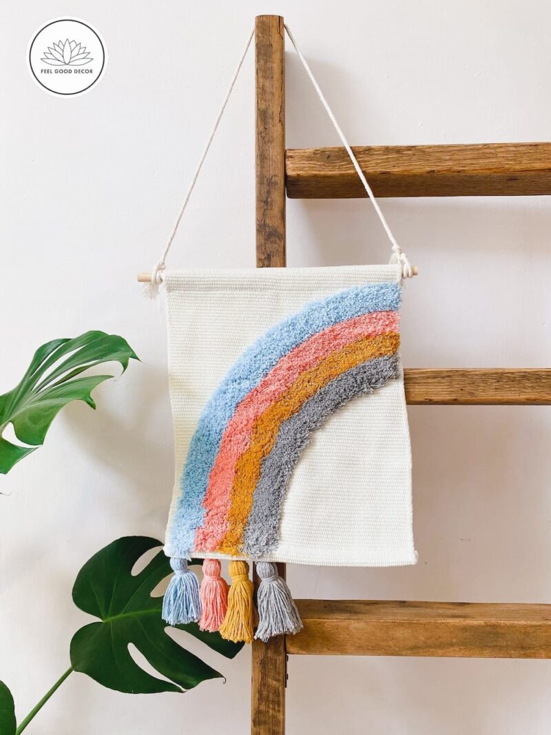 Small Boho Rainbow Macrame Tapestry Wall Hanging With Tassel-feel-good-decor