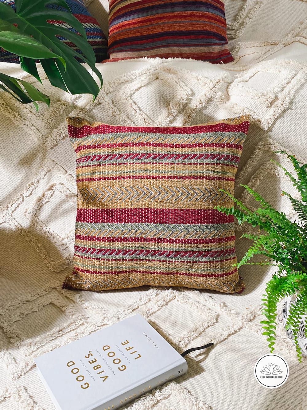 Cotton Embroidered Textured Pillow Cover - Boho Decorative Cushion