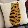 Cute Tufted Tiger Cat Embroidered Boho Kids Animal Cushion Pillow Cover