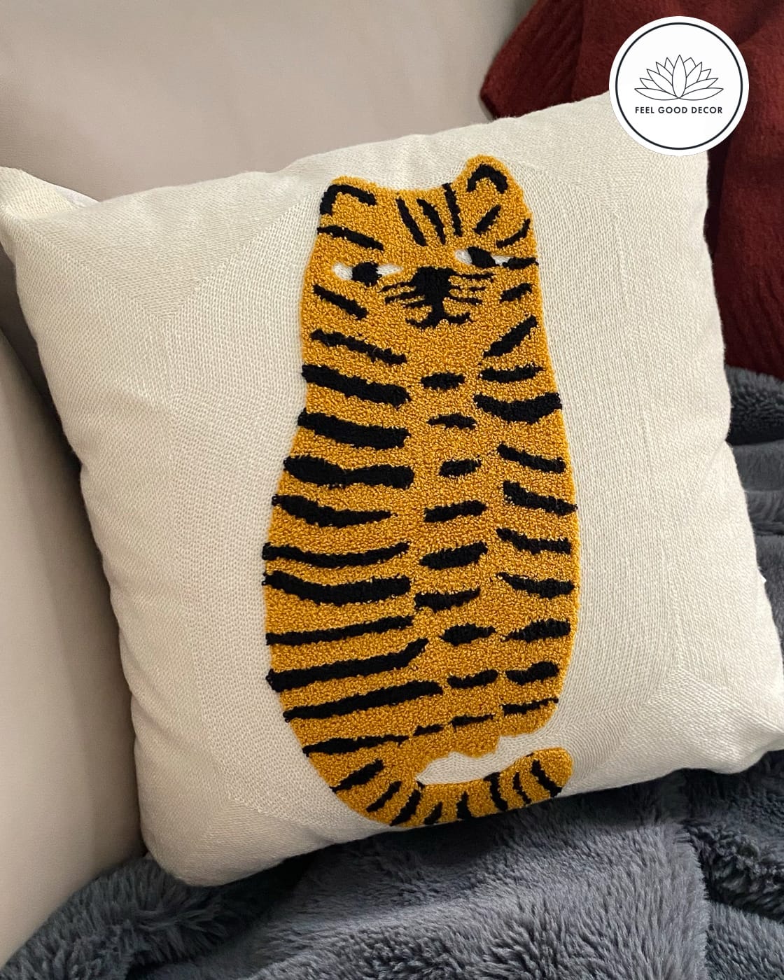 Cute Tufted Tiger Cat Embroidered Boho Kids Animal Cushion Pillow Cover (No  Filling) - Feel Good Decor