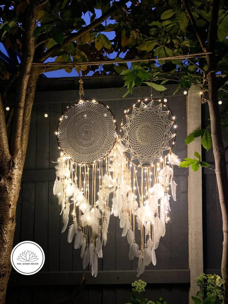 Large Handmade Boho Hippie Macrame Dream Catcher Wall Hanging With Built-in LED String Light-feel-good-decor