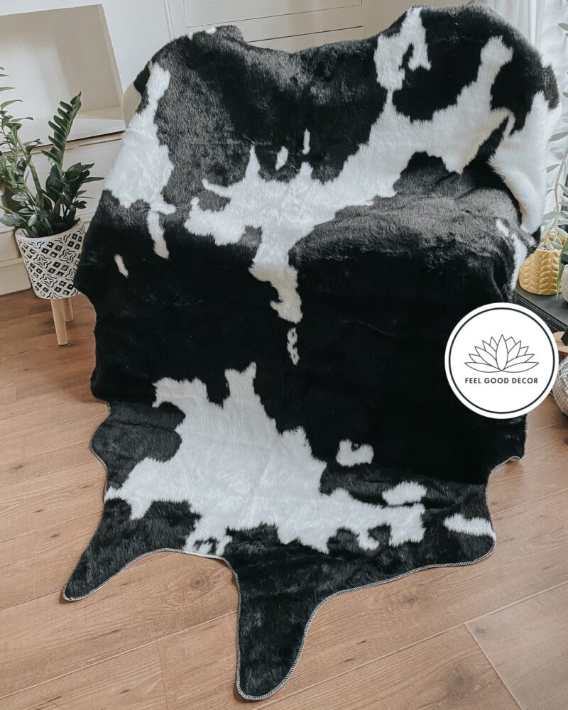 Contemporary Black And White Faux Cowhide Rug