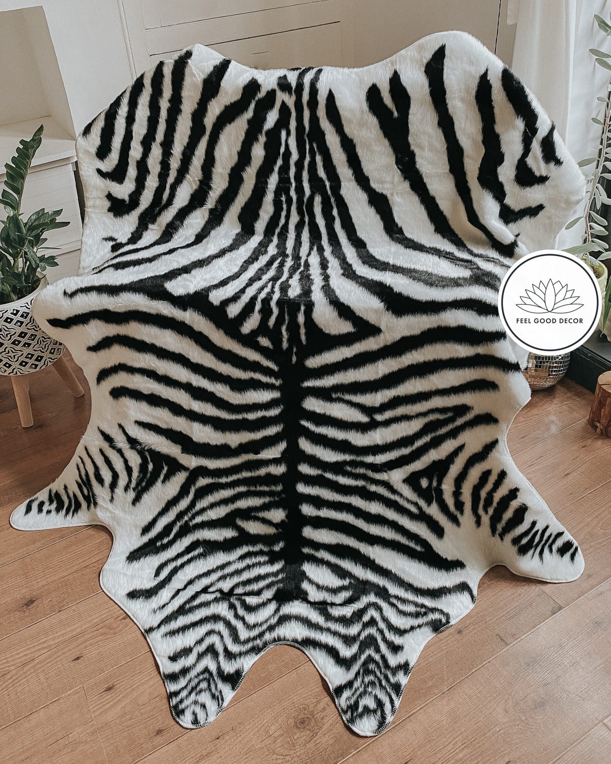 White Faux Zebra Hide Area Rug