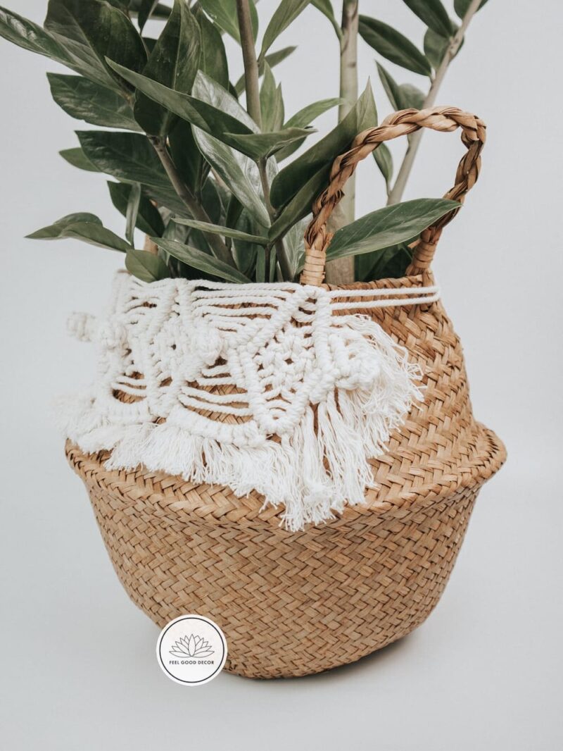 Boho Seagrass Basket With Cotton Macrame Garland-feel-good-decor