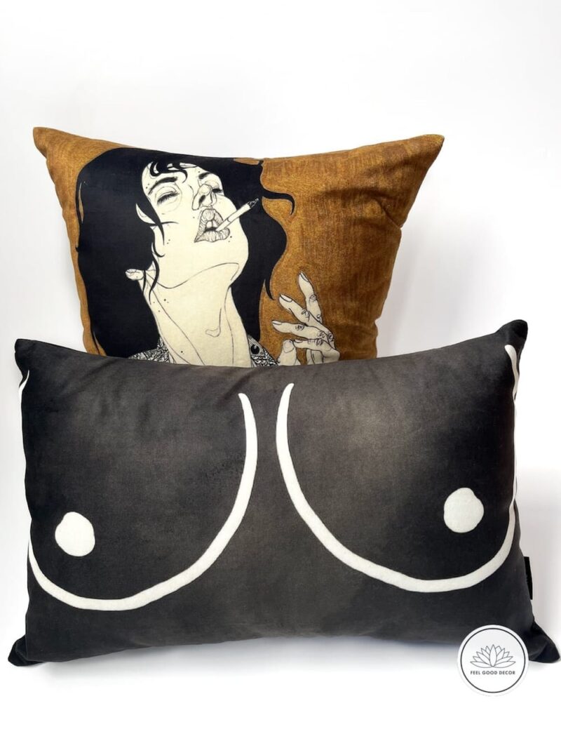 Girl Power Abstract Boobs Velvet Pillow Case In Distressed Black-feel-good-decor
