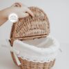 Handmade Small Lidded Wicker Rattan Kids Picnic Basket With Cotton Lining and Lace Trim-feel-good-decor