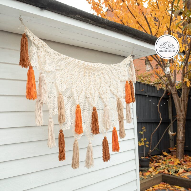 Handwoven Bohemian Cotton Macrame Lace Net Decorative Wall Hanging With Tassels-feel-good-decor-1