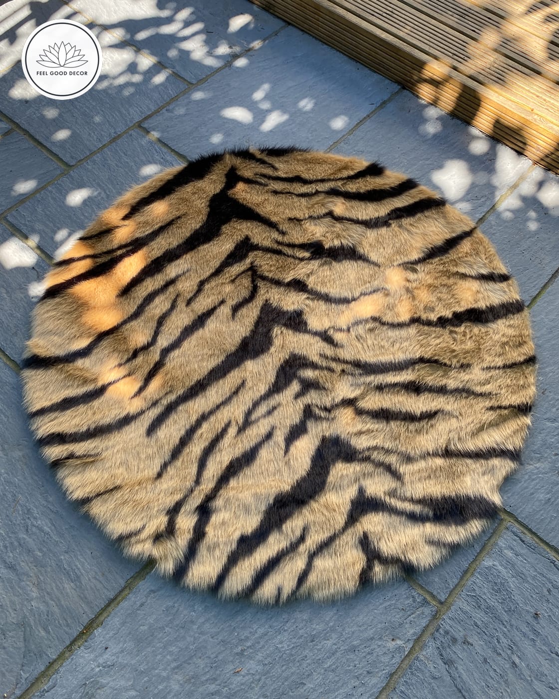 Luxe Animal Print Round Rug Tiger Skin Faux Fur Hide - Feel Good Decor