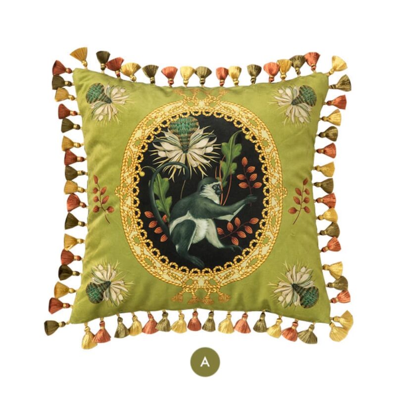 Luxe Rainforest Monkey Print Lime Green Velvet Throw Pillow Cover-feel-good-decor