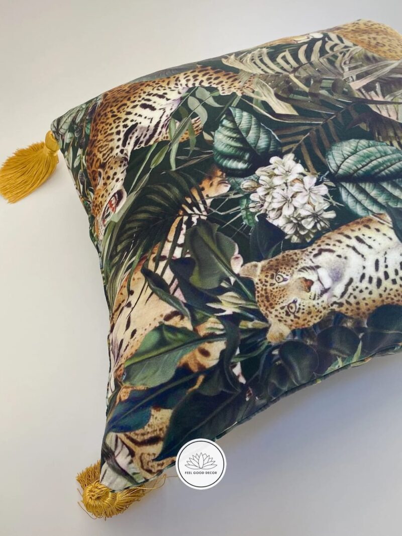Luxury Jungle Leopards Print Velvet Throw Pillow Cover With Large Gold Tassels-feel-good-decor