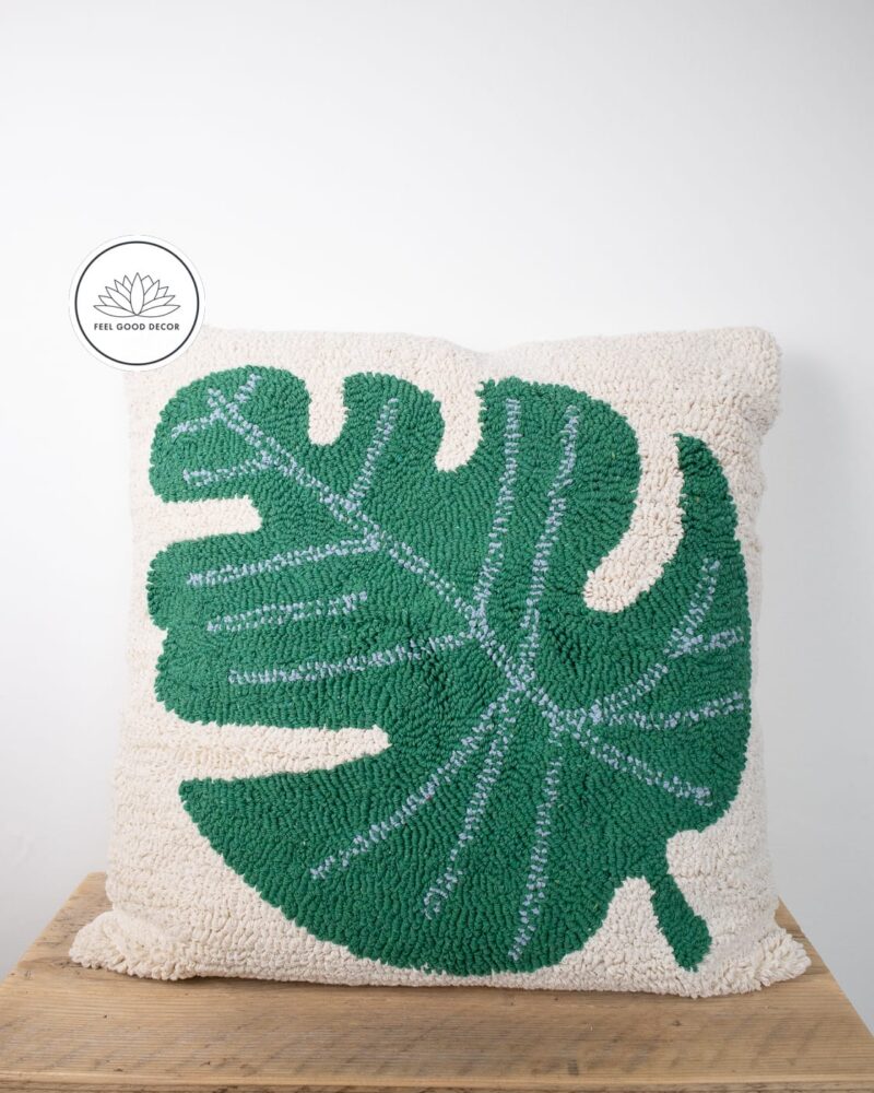 Monstera Leaf Tufted Cushion Throw Pillow Cover-feel-good-decor