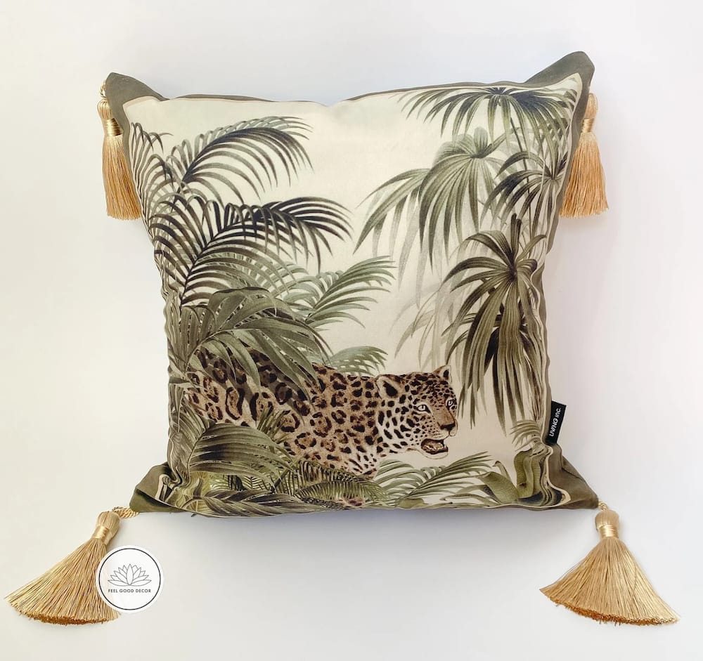 Retro Olive Green Tropical Jungle Leopard Print Velvet Throw Pillow Cover  (No Filling) - Feel Good Decor