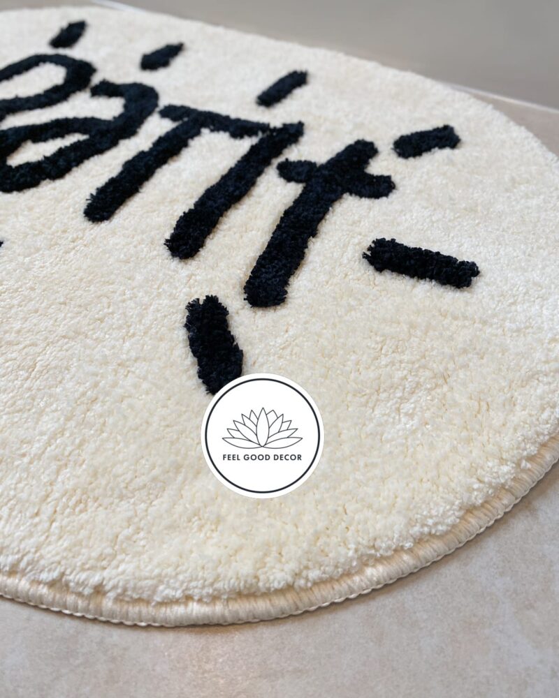 Tufted Black and Off White Letter Graphic Bath Mat Feel Good Decor
