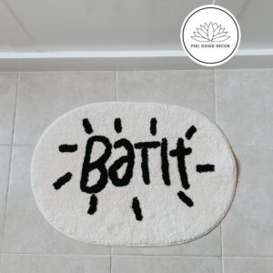 Tufted Black and Off White Letter Graphic Bath Mat Feel Good Decor
