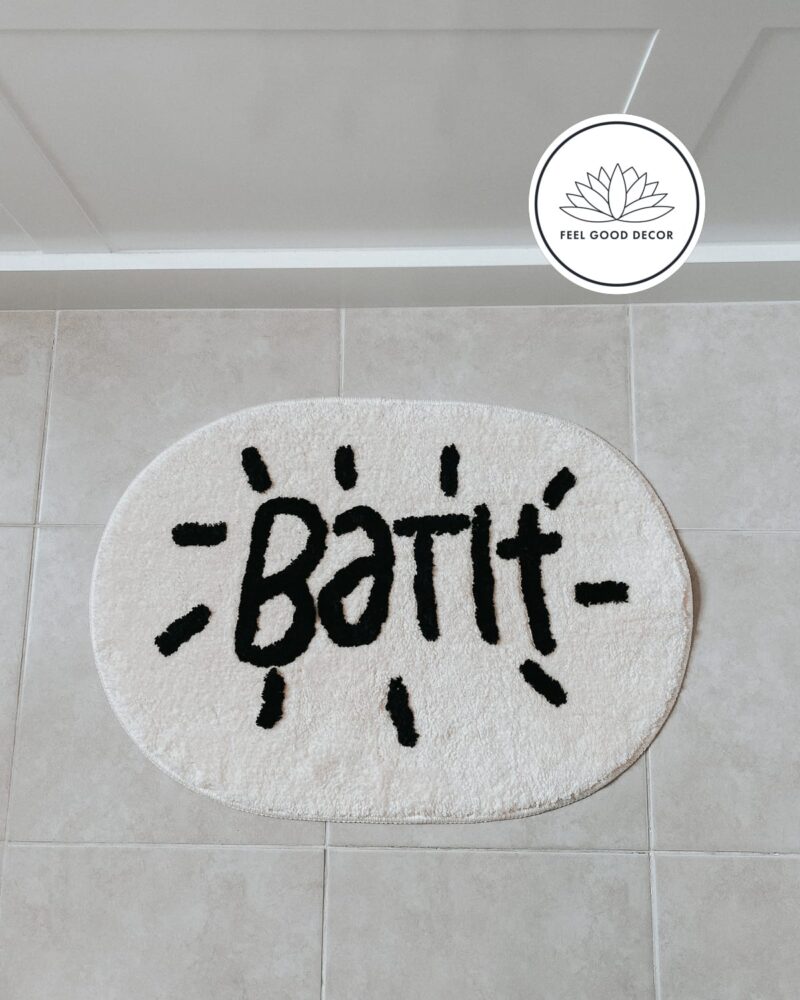 Tufted Black and Off White Letter Graphic Bath Mat Feel Good Decor