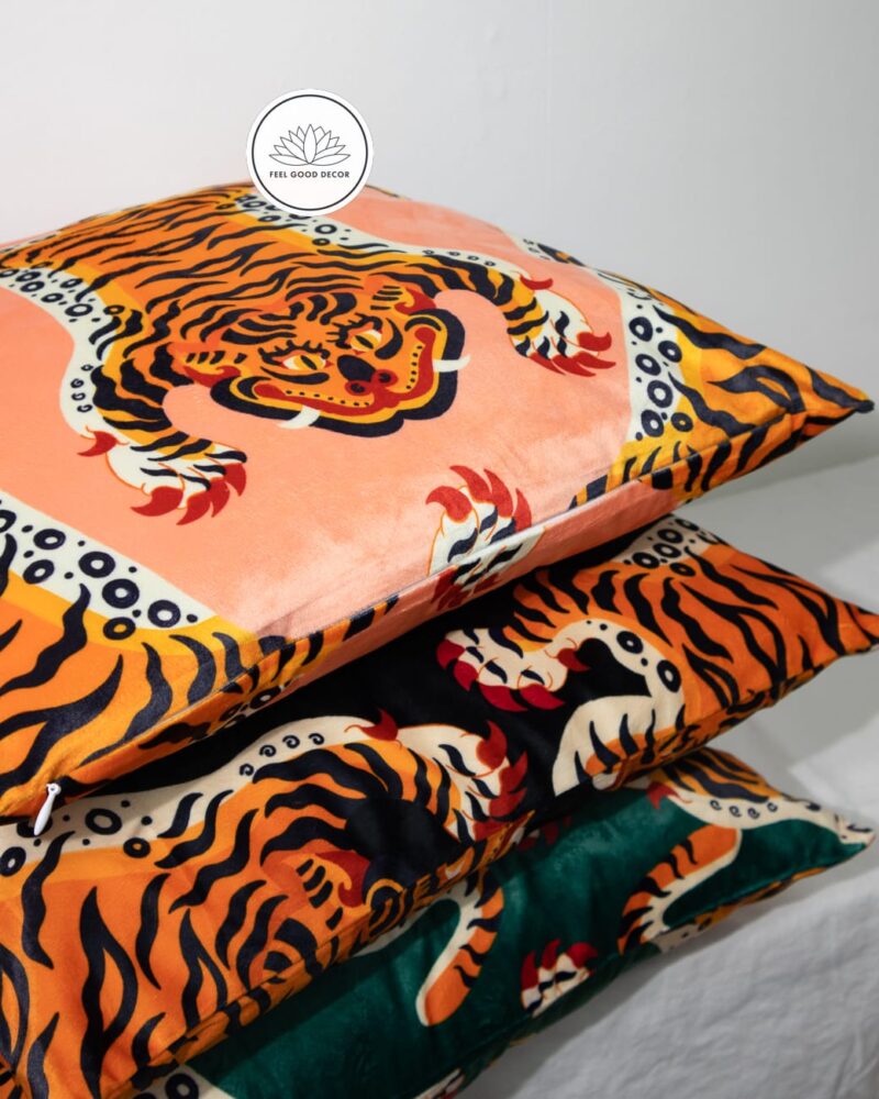 Vintage Tibetan Tiger Print Luxe Velvet Throw Pillow Cushion Cover-feel-good-decor