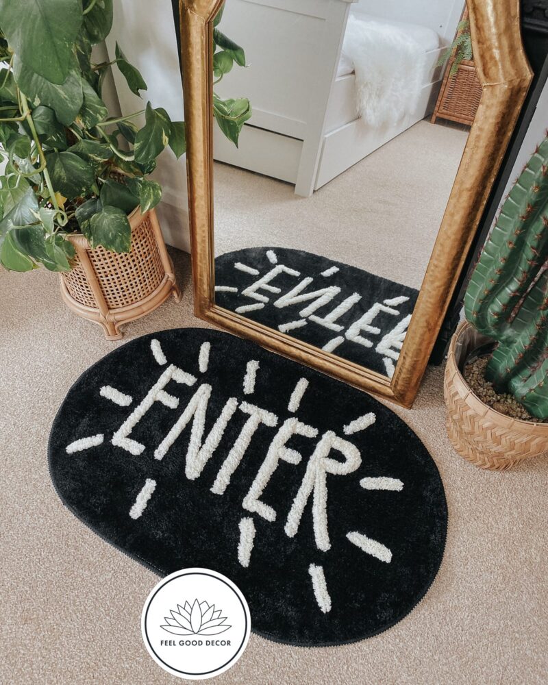 Tufted Black and White Letter Graphic Bedside Rug Bath Mat Feel Good Decor