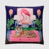 Dark blue micro velvet cushion cover with a Bengal tiger on a pink sofa, oriental living room details, and pink flamingo art.